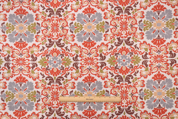 Click for 2.25 Yards PK Lifestyles Folk Damask Printed Cotton Drapery Fabric in Terracotta PK Lifestyles Folk Damask Printed Cotton Drapery Fabric in Terracotta