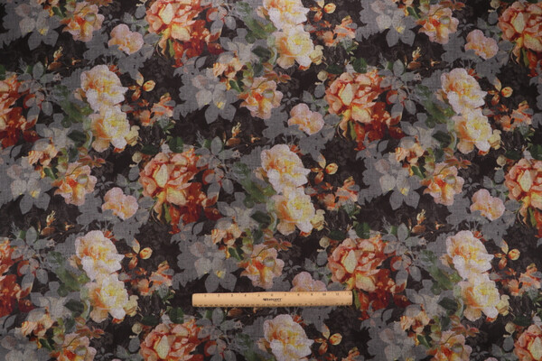 Brentwood Garden Printed Drapery Fabric in Onyx