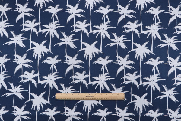 Terrasol Palmetto Printed Polyester Outdoor Fabric in Navy