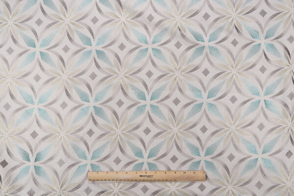 Kaleidoscope Embroidered Drapery Fabric in Sea