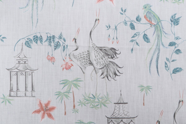 Click for 3 Yards Trevi Fabrics Let It Crane Printed Cotton Drapery Fabric in Coral Trevi Fabrics Let It Crane Printed Cotton Drapery Fabric in Coral