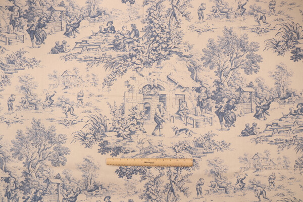 Stof Fabrics Festin Printed Cotton Drapery Fabric in Bleu