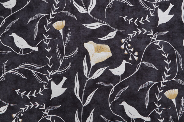Elana Gabrielle Birdsong Printed Cotton Drapery Fabric in Coal for PK Lifestyles