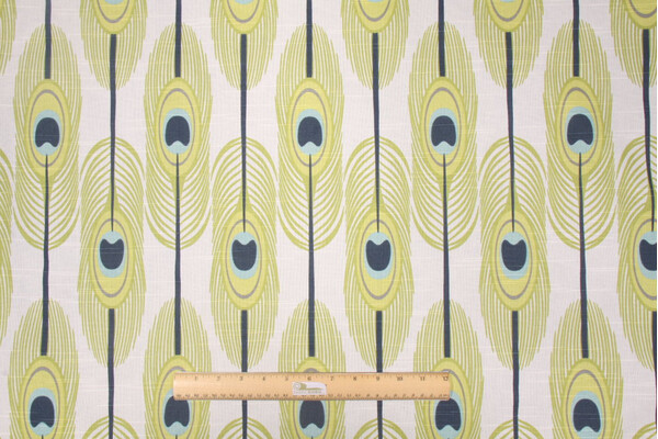 Premier Prints Feathers Slub Printed Cotton Drapery Fabric in Canal