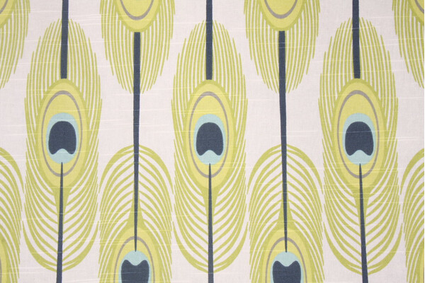 Premier Prints Feathers Slub Printed Cotton Drapery Fabric in Canal