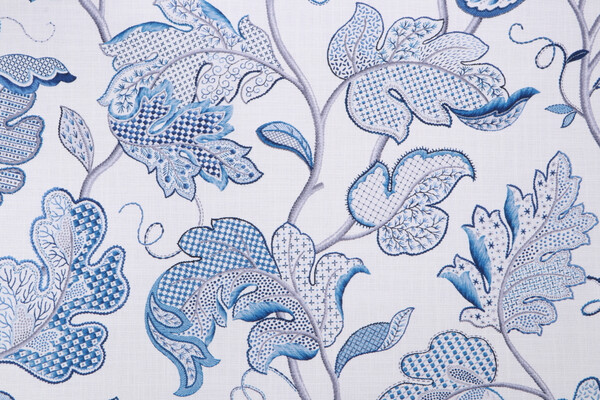 P Kaufmann Luana Printed Cotton Drapery Fabric in Blue Sand