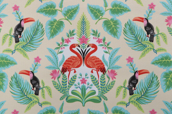 PK Lifestyles Flamingo Flirt Printed Polyester Outdoor Fabric in Sunshine