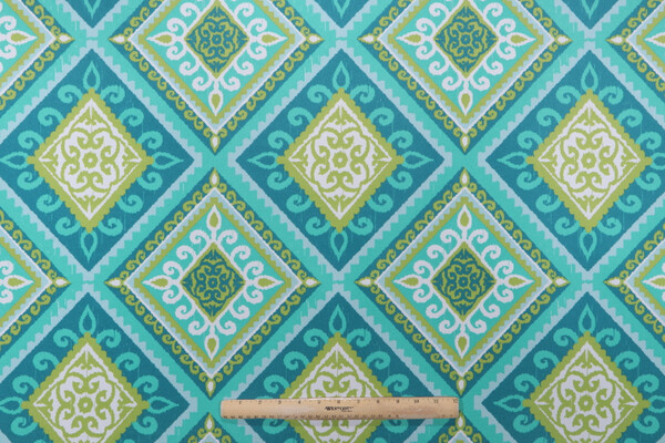 Terrasol - Spanish Tile Printed Polyester Outdoor Fabric in Peacock