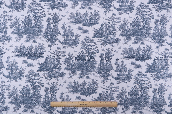 Premier Prints Jamestown Toile Printed Cotton Drapery Fabric in Premier Navy