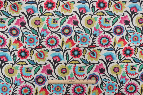 PK Lifestyles Fiesta Floral Printed Polyester Outdoor Fabric in Desert Flower