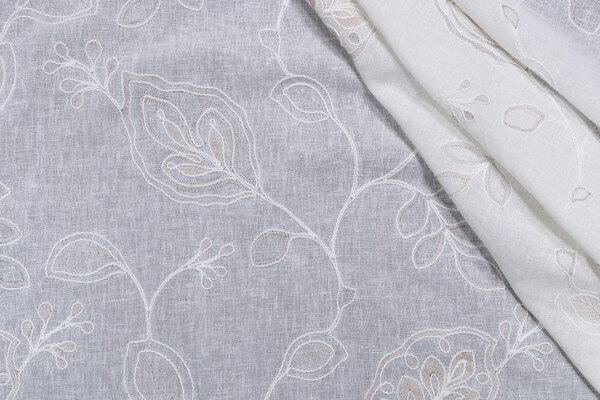 Lino Textiles Harmony Sheer Embroidered Drapery Fabric in Ivory