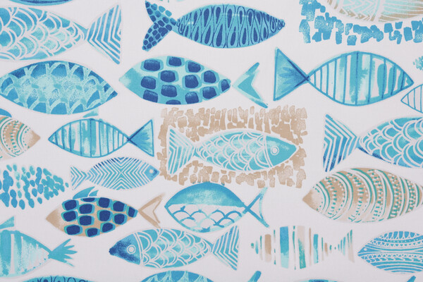 Bryant Fabrics Hooked Printed Polyester Outdoor Fabric in Seaside Blue 