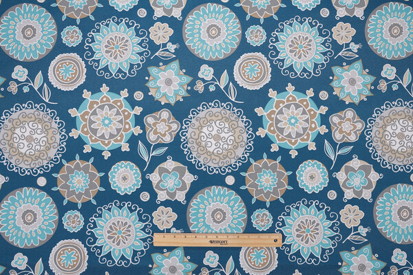 Trista Printed Polyester Outdoor Fabric in Blue 