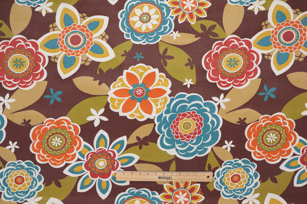 Sample of Richloom Solarium Annie Printed Polyester Outdoor Fabric in Chocolate 