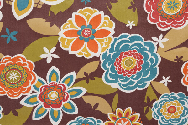 Sample of Richloom Solarium Annie Printed Polyester Outdoor Fabric in Chocolate 