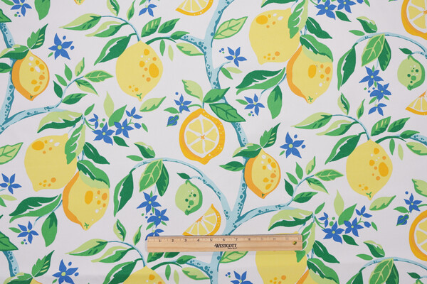 Sample of Lemon Tree Printed Polyester Outdoor Fabric in Yellow 