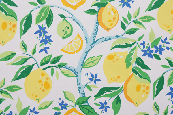 Sample of Lemon Tree Printed Polyester Outdoor Fabric in Yellow 