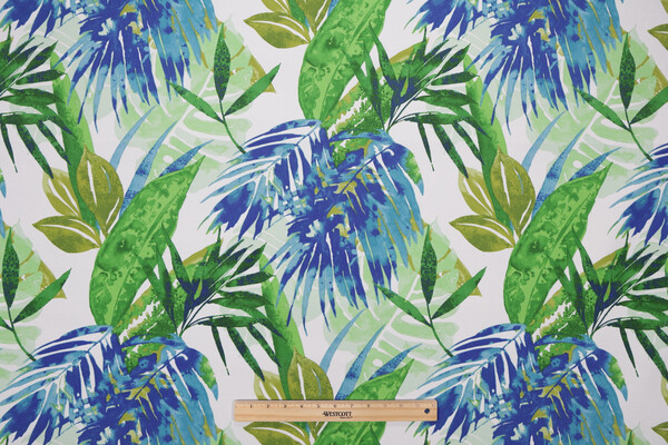 Soleil Printed Polyester Outdoor Fabric in Blue/Green 