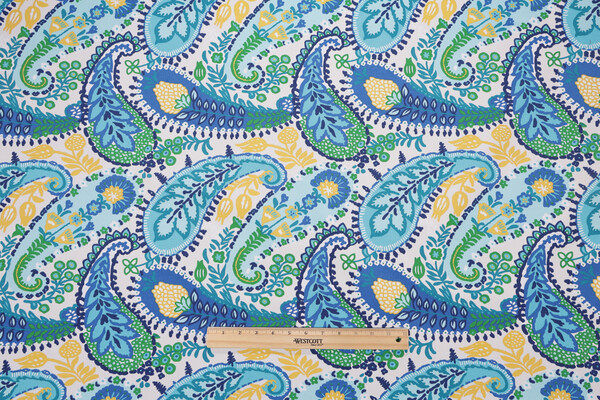Amalia Paisley Printed Polyester Outdoor Fabric in Blue 