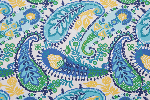 Amalia Paisley Printed Polyester Outdoor Fabric in Blue 