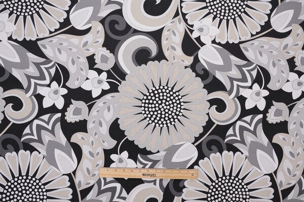 Sophia Printed Polyester Outdoor Fabric in Graphite 