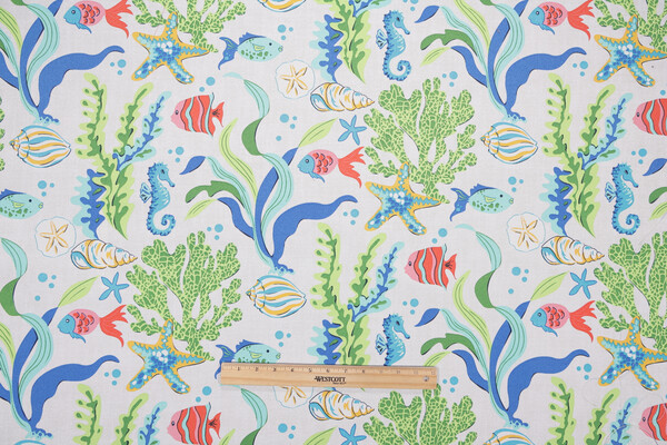 Sample of Coral Bay Printed Polyester Outdoor Fabric in Blue 