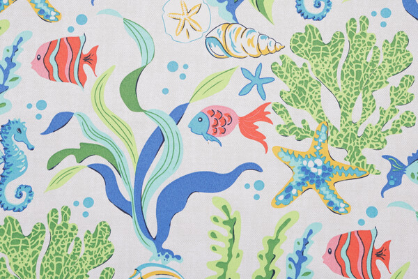 Sample of Coral Bay Printed Polyester Outdoor Fabric in Blue 