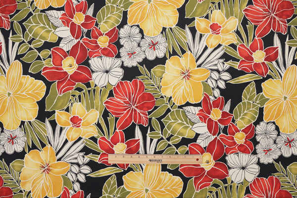 Richloom Clemens Printed Polyester Outdoor Fabric in Noir 