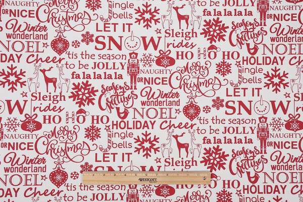 Holiday Cheer Printed Cotton Drapery Fabric in Red 