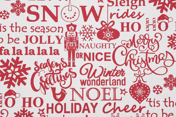 Holiday Cheer Printed Cotton Drapery Fabric in Red 