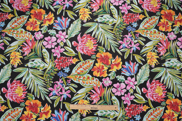 Sample of Paradise Island Printed Polyester Outdoor Fabric in Black 