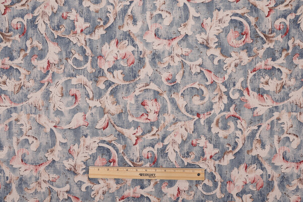 P Kaufmann Lorenzo Printed Linen Blend Drapery Fabric in Lapis 