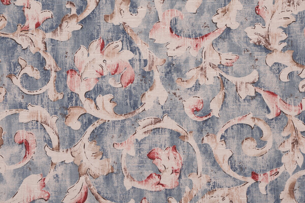 P Kaufmann Lorenzo Printed Linen Blend Drapery Fabric in Lapis 