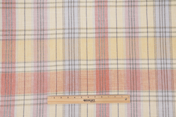 Grey Watkins Presidio Plaid Woven Upholstery Fabric in Coral 