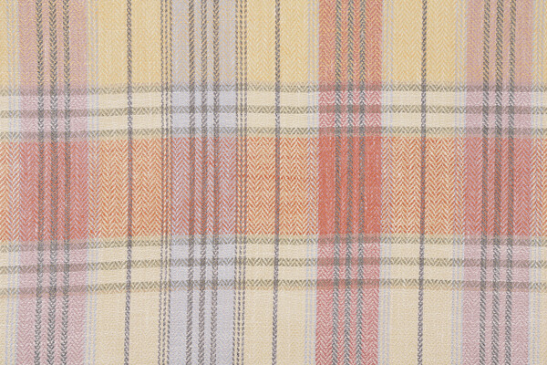 Grey Watkins Presidio Plaid Woven Upholstery Fabric in Coral 