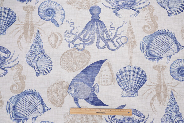 Richloom Sealife Printed Polyester Outdoor Fabric in Marine 