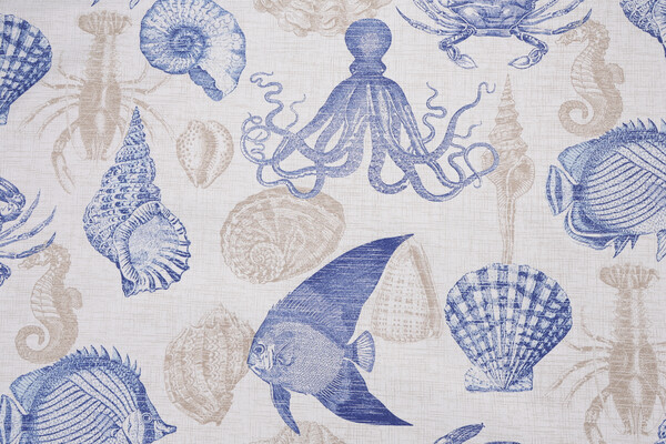 Richloom Sealife Printed Polyester Outdoor Fabric in Marine 