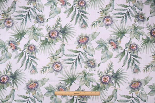 Stof Fabrics Passiflora Printed Cotton Drapery Fabric in Vert