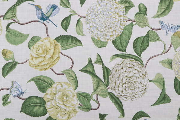Kaufmann Camellia Printed Cotton Drapery Fabric in Oasis