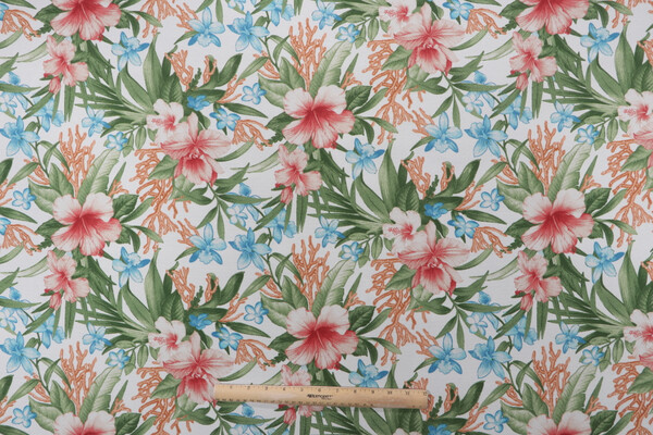 Tommy Bahama Fleur Le Mar Printed Polyester Outdoor Fabric in Papaya