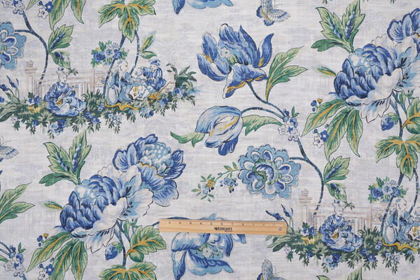 PK Lifestyles Shared Wisdom Printed Cotton Blend Drapery Fabric in Porcelain 