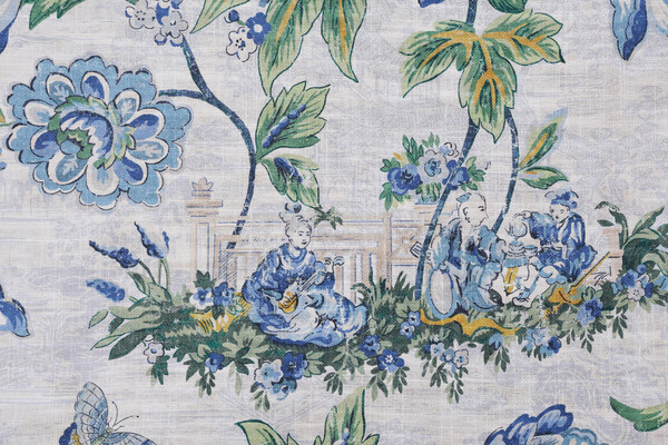 PK Lifestyles Shared Wisdom Printed Cotton Blend Drapery Fabric in Porcelain 
