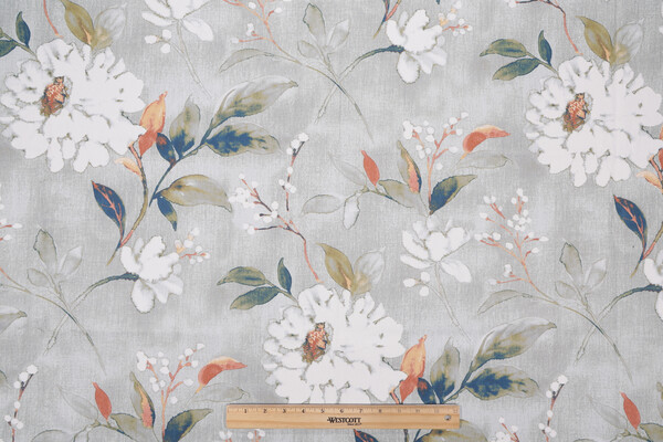 Swavelle/Mill Creek Rosella-Petro Printed Cotton Drapery Fabric in Fog Mist 