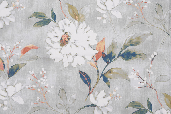 Swavelle/Mill Creek Rosella-Petro Printed Cotton Drapery Fabric in Fog Mist 