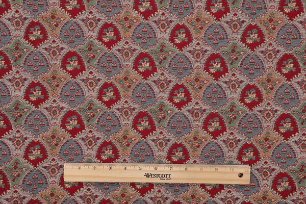 Scalamandre Palmyra Scallop Tapestry Upholstery Fabric in Ruby/Gold/Opal