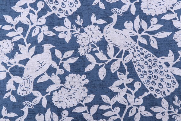 Magnolia Home Birdsong Printed Cotton Drapery Fabric in Navy
