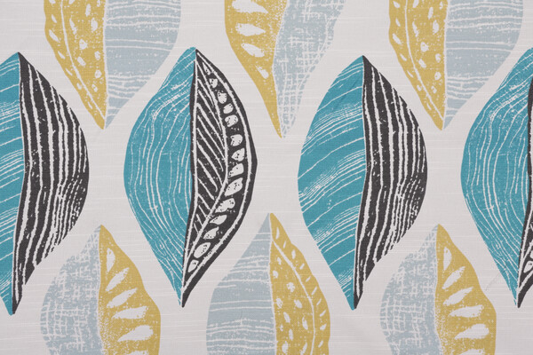 Robert Allen Leaf Block Printed Polyester Outdoor Fabric in Teal/Citron