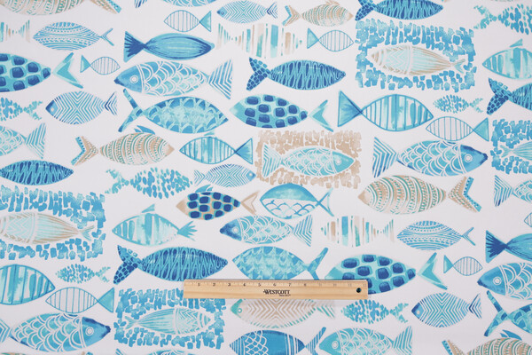 Bryant Fabrics Hooked Printed Polyester Outdoor Fabric in Seaside Blue