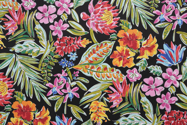 Paradise Island Printed Polyester Outdoor Fabric in Black