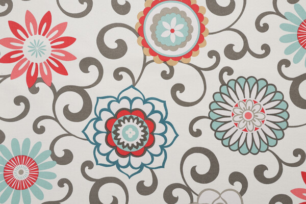 Waverly Sun N Shade Pom Pom Play Printed Polyester Outdoor Fabric in Peachtini